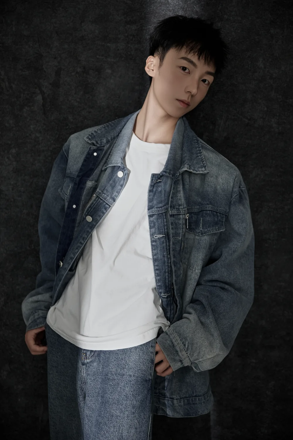 ZGY in a cool gray denim portrait