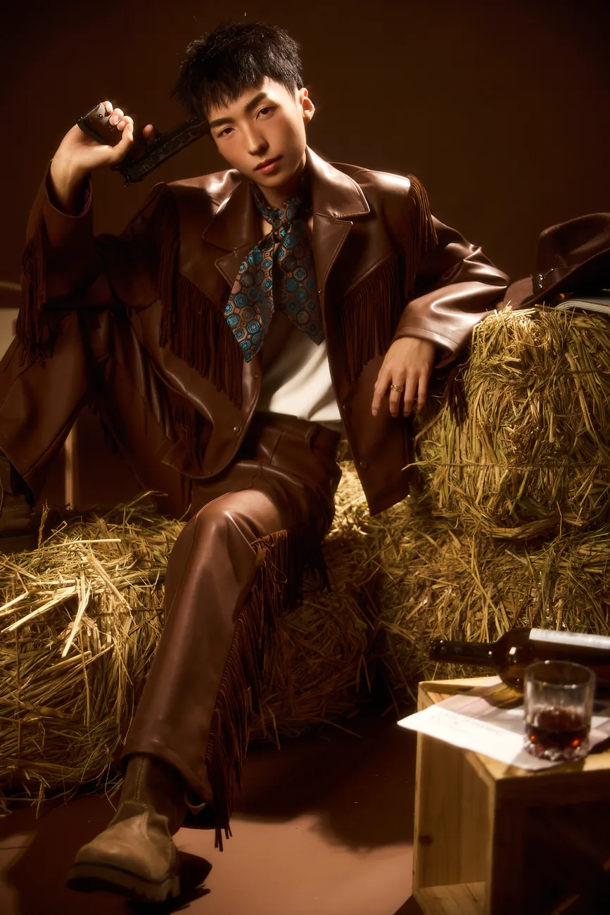 Seated western leather portrait of ZGY